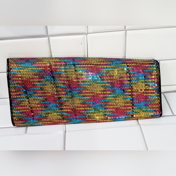 Aldo Rainbow Sequin Envelope Clutch Then Magnetic Closure Medium Size Internal Z - Picture 3 of 7